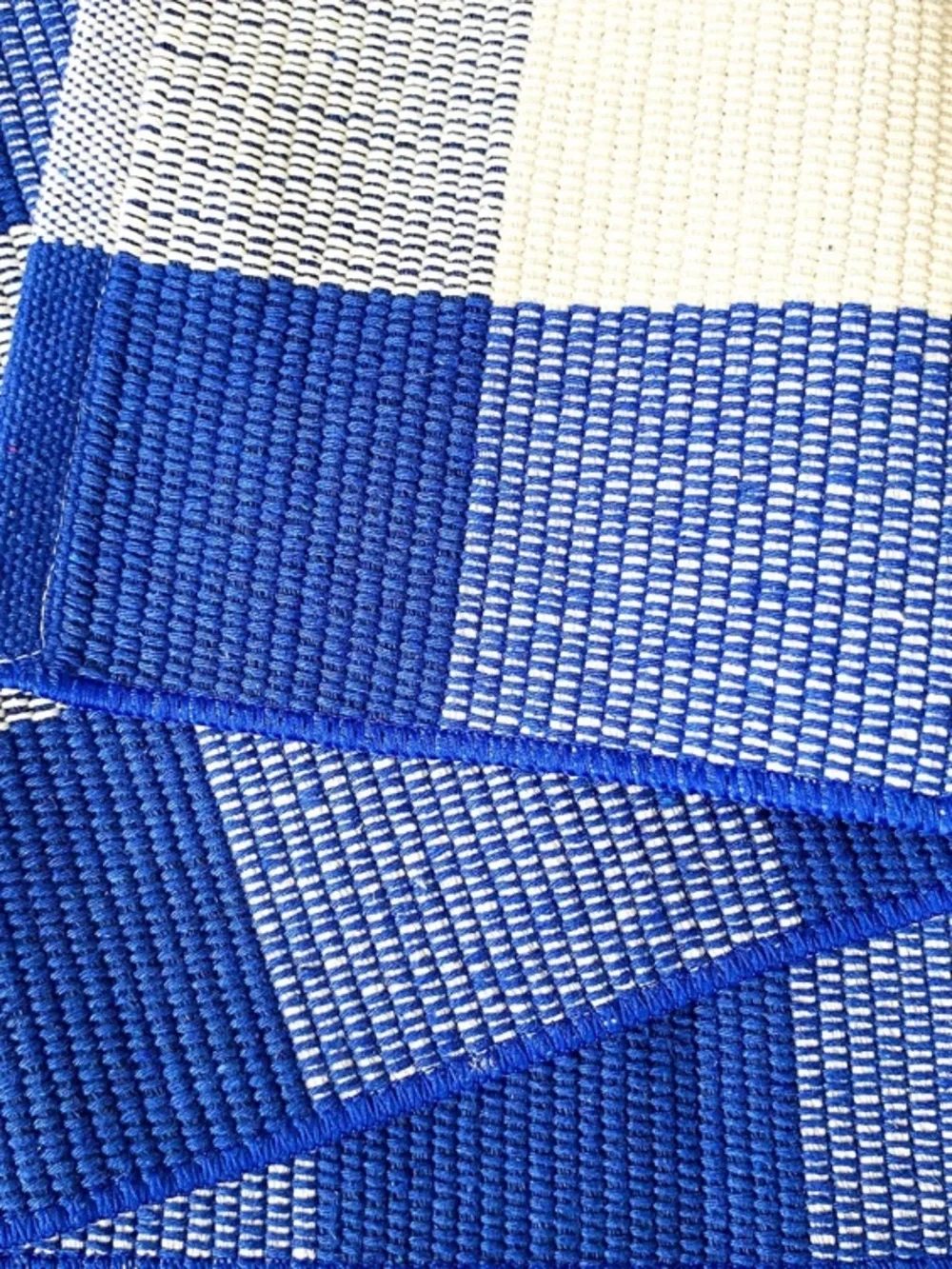 Blue and White Buffalo Check Layering Door Mats, Washable, 51.2''×23.6''